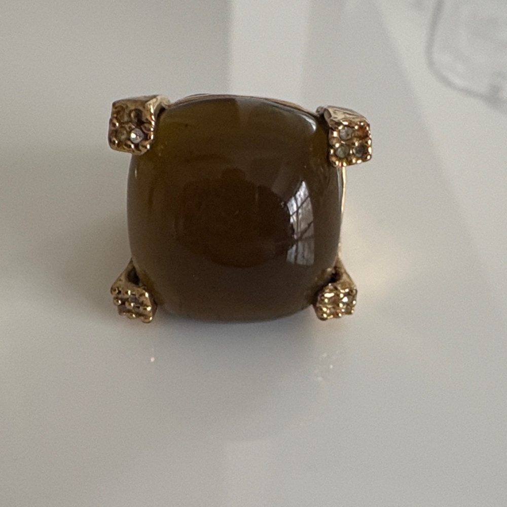 Gold-Tone Brown Cushion Stone Cocktail Ring - Women Jewelry